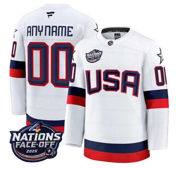 Men%27s USA Active Player Custom White 2025 4 Nations Face-Off Stitched Jersey->customized nhl jersey->Custom Jersey